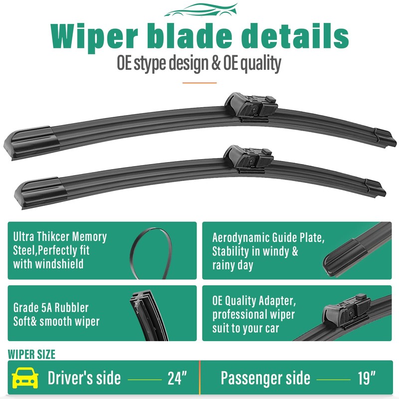 24" 19" 12" Windshield Wiper Blades Replacement for Honda Civic