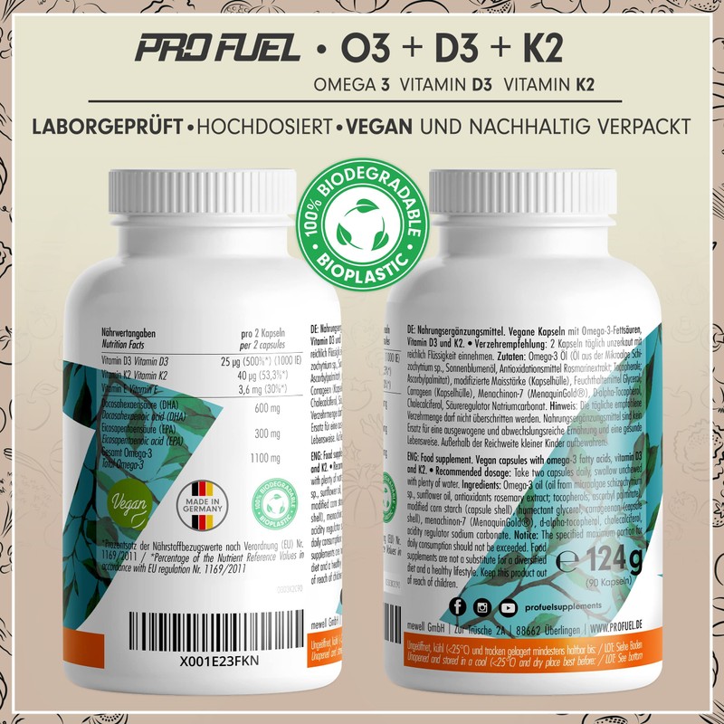 Omega-3 Vegan + D3 & K2 (90x), 1100mg Algae Oil