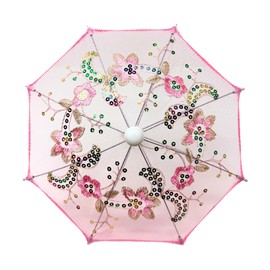 THY COLLECTIBLES Pack of 2 Mini Lace Umbrella Parasols with Sequins - Delicate Decorative Small Umbrella for Weddings, Showers, Parties and Events - 11.6 inch Diameter (Pink)
