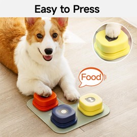 MEWOOFUN Dog Buttons for Communication Starter Pack Recordable Dog Talking Buttons Set Dog Training Speaking Buttons Dog Clicker with Mat & Stickers (2 Packs-Rubber Mat)