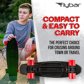 Flybar 22 Inch Kids Skateboard – Mini Cruiser Skateboards for Kids Ages 6-12, Outdoor Toys, Lightweight, Durable, Non-Slip Deck, ABEC-7 Bearings, Holds up to 175 lbs (Red)