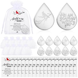 Ctosree 100 Set Funeral Gifts Celebration of Life Decorations Idea Mini Tear Shaped Funeral Memorial Ornament Pocket Token Cardinal Funeral Prayer Cards and Organza Bags Funeral Favors for Guests