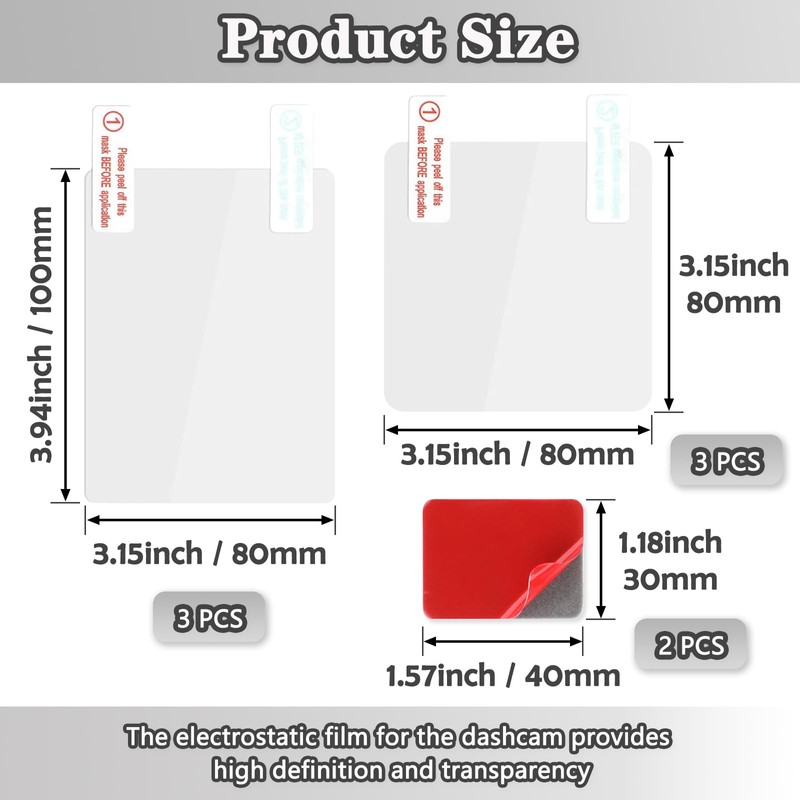 Electrostatic Film for Dash Cam, Sticker Shield for Windshields Double-Sided