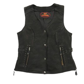 Hot Leathers VSL1014 Ladies Black Leather Vest with Fringe - Small