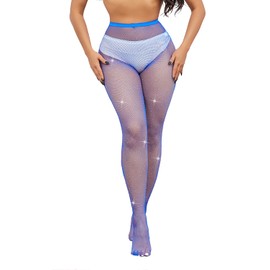 Simply Joshimo Women's Neon Blue Coloured Festival Fishnet Tights With Sparkly Rhinestones/Crystals
