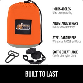 Gorilla Grip Durable Portable Camping Hammock, Holds 400lbs with Heavy Duty Tree Straps, Comfortable Travel Swing, Camp Hammocks, Easy to Use and Install, Outdoor Essentials, Orange, 9x4.5 FT