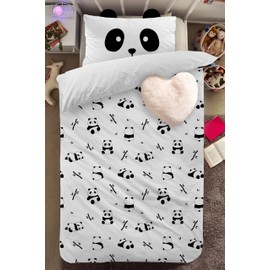 MUSOLEI Cute Panda Bedding Set Single Bed Duvet Covers with Zip Fastening for Kids Boys Girls, Lovely Black and White Animal Panda Quilt Cover 135 x 200 cm with Pillowcase 50 x 75 cm Bedroom Decor