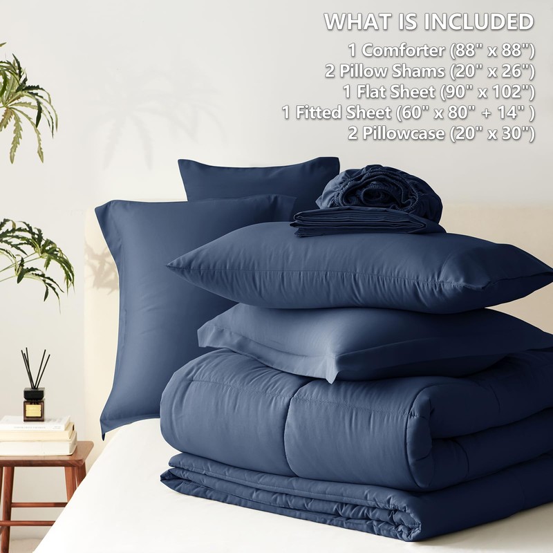 CozyLux Navy Blue Comforter Set Queen 7 Pieces Bed in