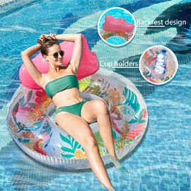 Double Adults Flamingo Inflatable Pool Floats with Cup Holders,Sunbathing Water Floating Chair Water Floaty Lounge Floaties Tub for Summer Pool,Lake, Beach,Swimming Party