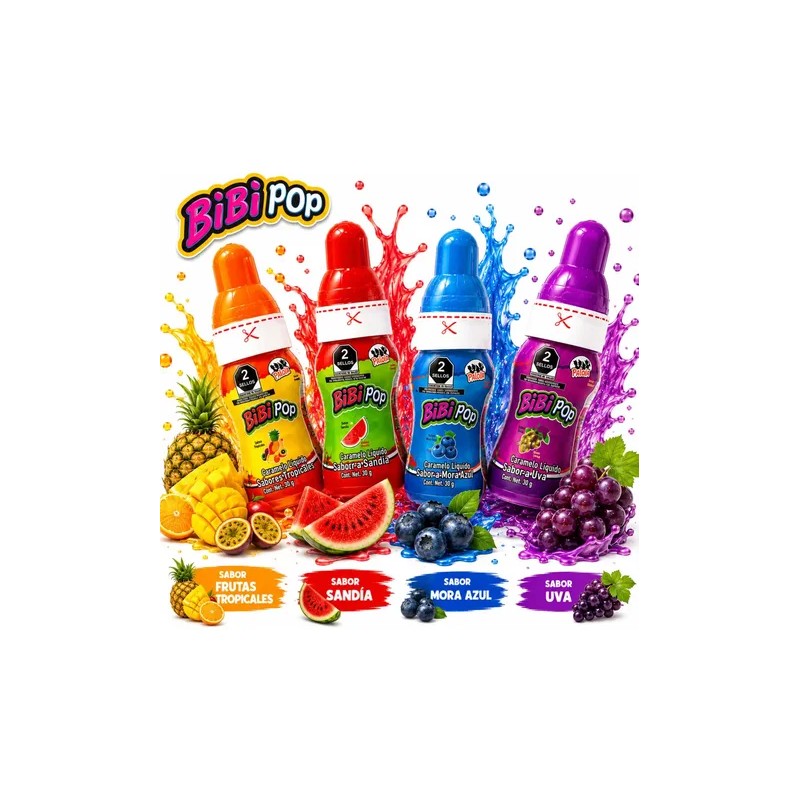 Caramelos Líquidos Bibi Pop Frutales 12 Unidades Las Delicias