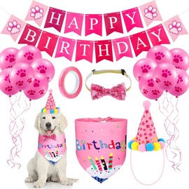 Dog Birthday Party Supplies - 18 Pcs Dog Girl Birthday Bandanas Set with Dog Birthday Hat, Scarf, Birthday Banner, Balloons and Bowtie, Puppy Dog Pals Birthday Party Decorations
