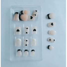 Lifextol Press on Nails Short Fake Nails Coffin Stick on Nails Press ons with Adhesive Tabs,Black Heart Press on Natural Black Press on Nails 24pc