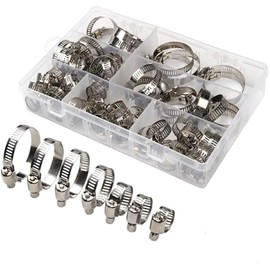 100 Piece Hose Clamp Set - S304 Stainless Steel Adjustable Range Assortment Kit 8-38 mm Fuel Line Clamp for Water Pipe, Plumbers, Automotive and Mechanical Application