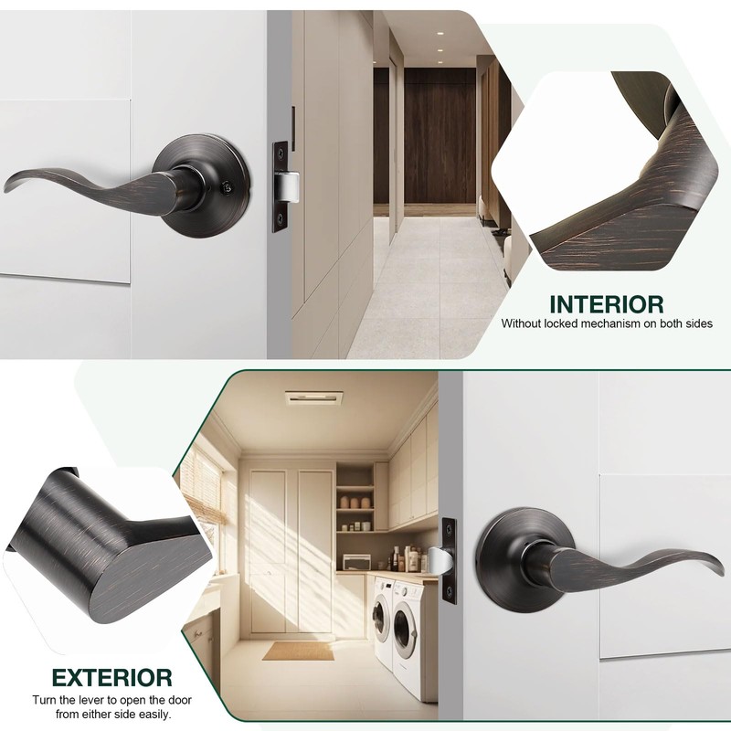 GOBEKOR 6 Pack Interior Door Handles Passage Door Levers Closet