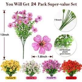 24 Bundles Artificial Hanging Flowers for Outdoors, Artificial Hanging Plants Outdoors, Fake Hanging Flowers Daisy Eucalyptus Realistic UV Resistant for Garden Patio Porch Outdoor Summer Decor