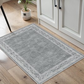 Lahome Modern Bordered Kitchen Rugs Non Slip, 2x3 Entryway Rugs Indoor Washable Ultra-Thin Indoor Door Mat, Soft Throw Carpet for Bathroom Bedroom Entry (2x3ft,Grey)