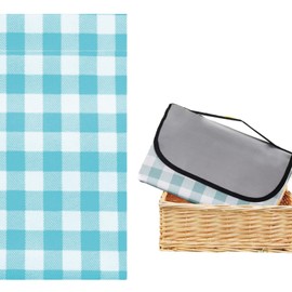 CALLYSONIC 150 x 100 cm Picnic Blanket Waterproof with Handle, Picnic Blanket Insulated Picnic Mat, Washable, Foldable Beach Mat, Navy Blue Check, for Picnic, Outdoor, Camping, Parks (a)