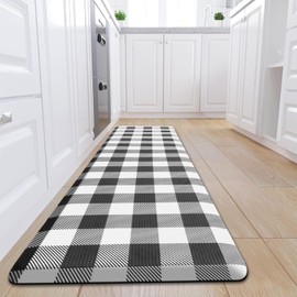 MAYHMYO Anti Fatigue Kitchen Rug Kitchen Floor Mat Cushioned Black and White Buffalo Plaid Kitchen Rugs and Mats Non Skid Waterproof Kitchen Mats for Floor Laundry Office Sink, 17.3"x59"
