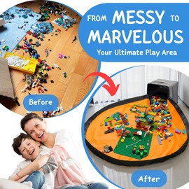 XL Toy Storage Organizer & Play Mat - Storage Bag/Box for Kids, Boys, Girls, Nursery, Playroom - Basket for Building Bricks/Blocks - Collapsible Fabric Cube Bin, 13"x13"x15"