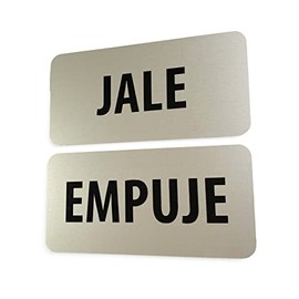 Señal Jale y Empuje - 10 x 5 cm - Autoadherible - Aluminio Natural - 100% Exterior - Avisos de Seguridad - Números Residenciales®