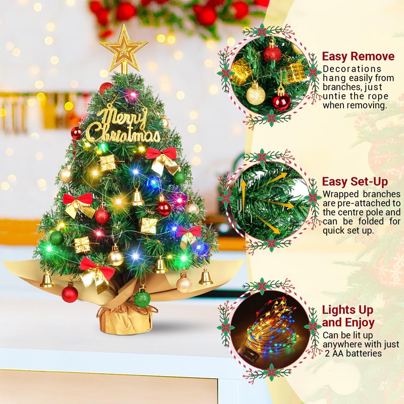 SeasonBliss 24 Inch Table Top Mini Christmas Tree Set, Christmas