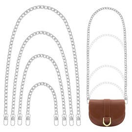 4 Pieces Silver Purse Chain Strap Metal Purse Strap Extender Handle Bag Accessories for Replacement Flat Chain Strap with Metal Buckles DIY Handbags Crafts, 47.2/31.5/15.7/7.9 Inches (Silver)