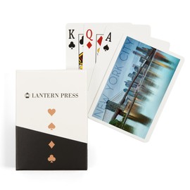 New York City, New York, Blue Skyline and Bridge (52 Playing Cards, Poker Size Card Deck with Jokers)