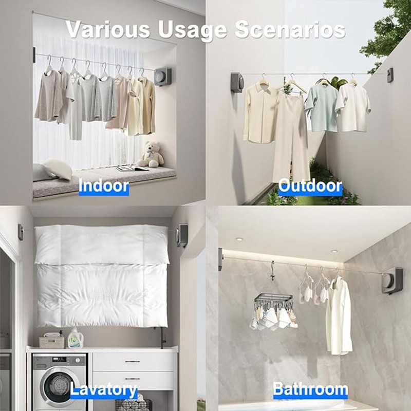 AIMALL Retractable Clothesline, 3.54in Invisible Wall Mounted Double Rope Dryer,