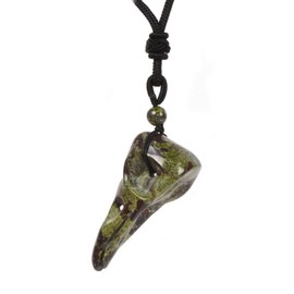 Justinstones Carved Dragon Blood Jasper Raven Skull 47mm Figurine Bird Beak Crow Head Statue Healing Animal Gothic Pendant Necklace Gemstone Jewelry Adjustable Cord 18 to 28 inch