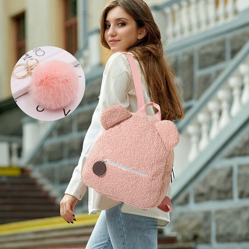 1 Plush Backpack and 1 Fur Ball Keychain, Cute Bear