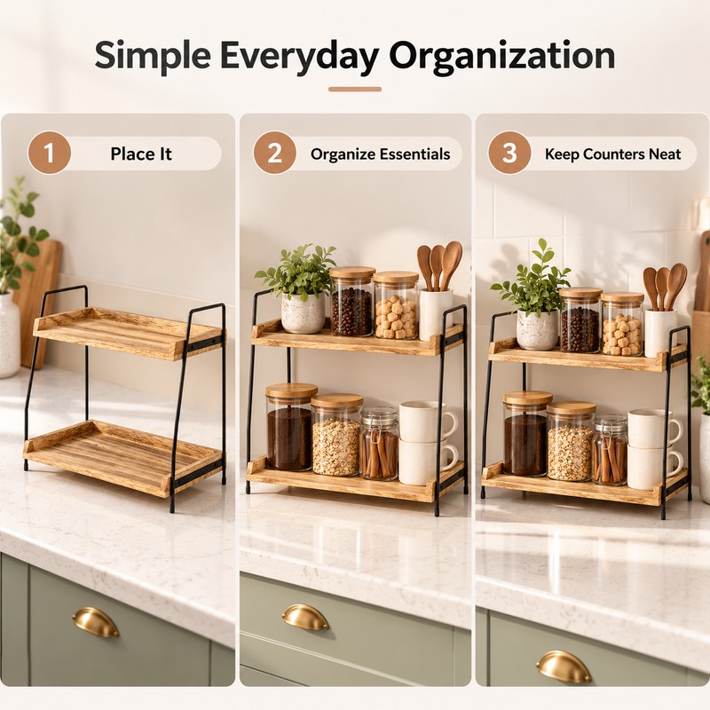 Countertop Organizer for Coffee & Kitchen Essentials – Wooden Storage