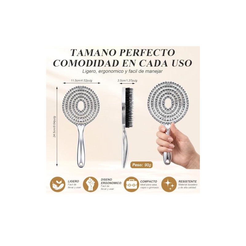 Cepillo para Cabello con Cerdas de Jabalí y Nylon, Cepillo