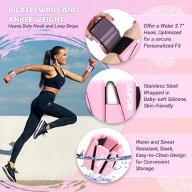 Wrist Ankle Weights for Women Set of 2, Adjustable Silicone Weighted Bangles, Wearable Ultra-durable Strips Weight Bracelet 4 lbs for Yoga, Pilates, Barre, Walking, Arm & Leg Workout