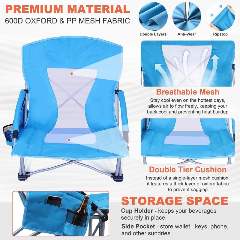 Beach Camping Chair for Adults, 2 Pack Large Folding Chairs,