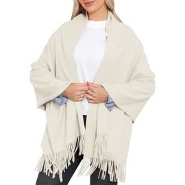 WELROG Women's Cashmere Scarf with Tassels Soft Large Winter Scarf for Women 200 x 70 cm, cream white