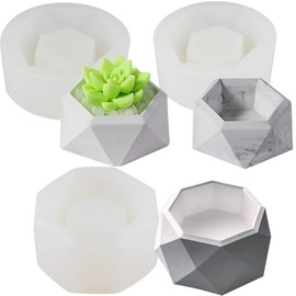 Funshowcase Faceted Geometry Flower Pot Silicone Molds 3-Count for Epoxy Resin Concrete Clay Succulent Planter Bowl Ashtray Candle Soap Pen Holder