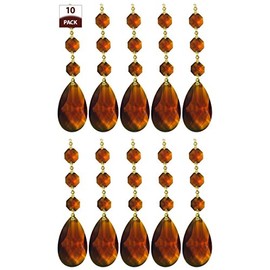 Royal Designs Amber Teardrop Pendant Chandelier Crystal Prism with Polished Brass Connectors and 3 Octagon Beads, Pack of 10 (CPAM-1001-PB-3-10)