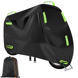 20 Años Vida Útil - Funda para Moto, Mejorar Funda para Motocicleta 300D Oxford, 7 Tiras Reflectantes 2 Orificios Cierre 2 Asas Colgar, Cubierta para Moto Impermeable Cubre Moto para 4 Estaciones