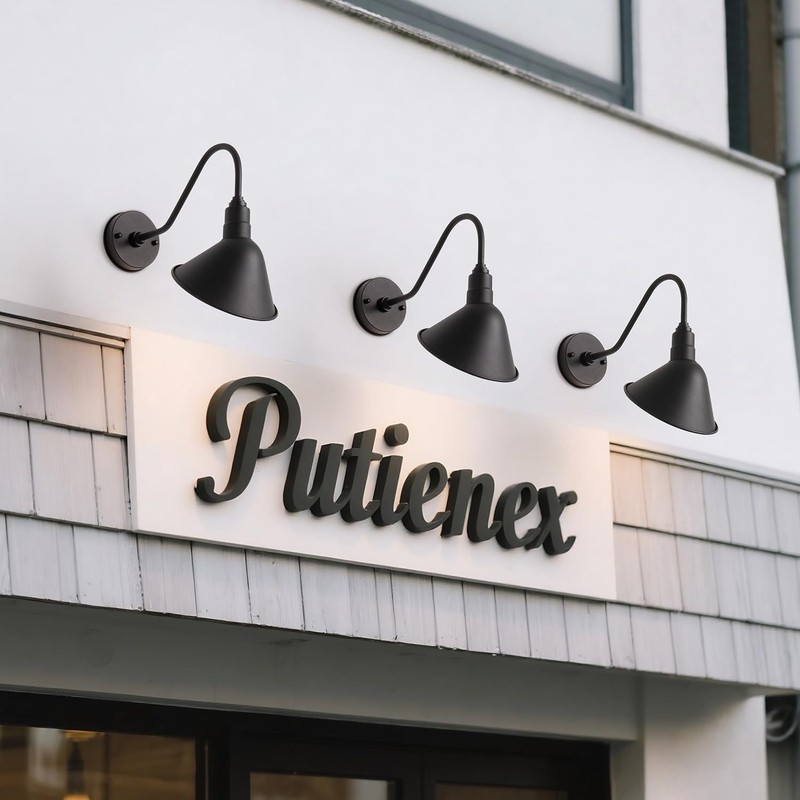 mirrea 8" Gooseneck Outdoor Sign Lighting Matte Black Barn Light
