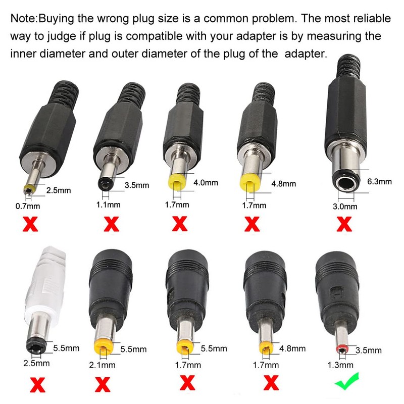 sourcing map 5pcs DC 3.5mm x 1.35mm 1A 30cm Male