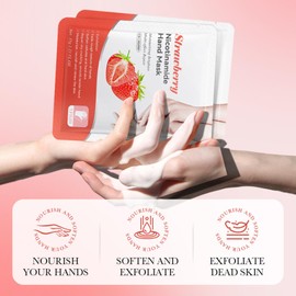 Hand Masks, 5 Pairs Of Moisturising Gloves, Hand Care For Dry Ageing Cracked Hands For Women And Men, Exfoliating Hand Masks With Strawberry Extract
