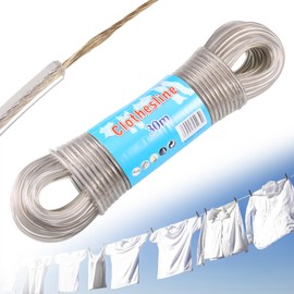Yimomoyi 30 m Washing Line, Extra Strong with Steel Core, Outdoor Clothesline, 120 kg Load Capacity, Washing Line with Steel Core, Tear-Resistant and Rustproof Washing Line for Outdoor Garden (Beige)