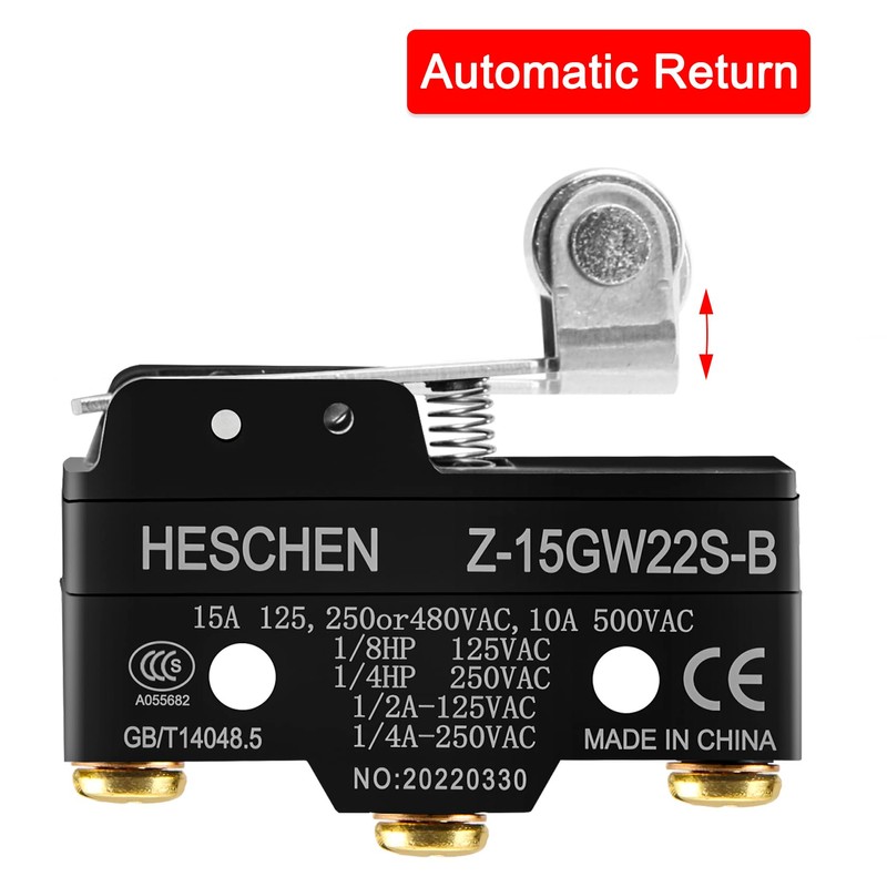 Heschen Small Micro Switch, Z-15GW22S-B, Momentary Contact Short Hinge Roller