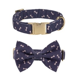 The Wagging Tail Adjustable Pet Bow Tie and Dog Collar for Small Medium Large Dogs, Puppy Collar with Bowtie, Cute Bow and Dog Collars - Comfortable, Soft, and Durable (X-Small, Navy Dog Bone)