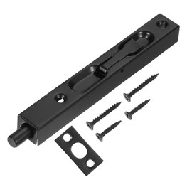 MECCANIXITY Door Flush Bolts 5.91 x 0.79 Inch Bolt Latch for Double Doors, Flip Lever Mechanism French Doors Composite Wood Double Brush Stainless Steel Finish Sliding Door Black, Pack of 1