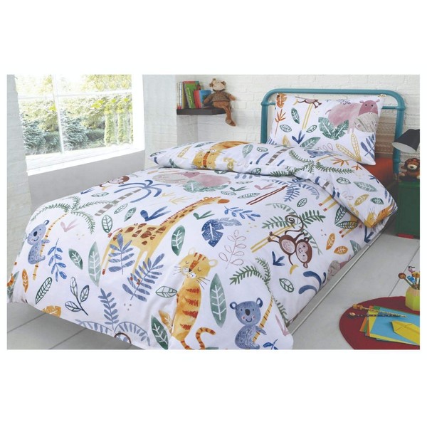 SleepyNights Junior Cot Bed Duvet Cover and Pillow Set- Cotton Rich 120 x 150 cm – Jungle Jamboree