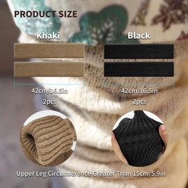 TOOINKCV 2 Pairs Knitted Leg Warmers for Women Ladies, 80s Women Leg Warmers, Winter Boot Cuffs Warm Knee Warmers for Girls, Kawaii Crochet Legwarmers Knee Socks(Khaki Black, 40cm)