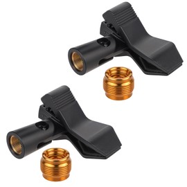 2 Pcs Mic Clip with 5/8" Male 3/8" Female Mic Stand Adapter, Universal Microphone Clip Holder Mic Clips for Stands Mic Holder for Stand Microphone Clip for Mic Stand