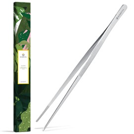 Homestia 12" Fine Long Tweezer Tongs Professional, Cocktail Garnish Tools, 304 Stainless Steel for Kitchen, Food, Cooking, Repairing, Sea food and BBQ (Silver)