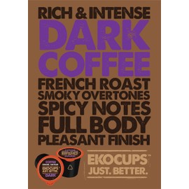 EKOCUPS Organic Dark Roast Coffee Pods, Strong Bold Dark Roast Flavor - USDA Certified Organic - Single Serve Cups for Keurig K Cups Coffee Makers, Box of 40 Recyclable Capsules